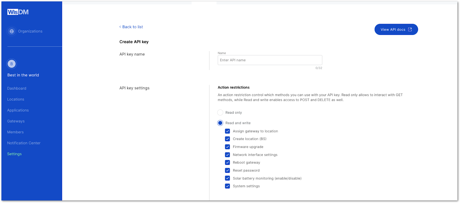 WisDM API write permissions