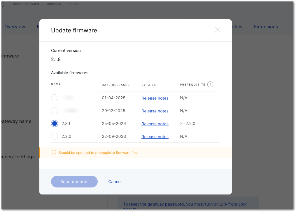 Gateway log level configuration