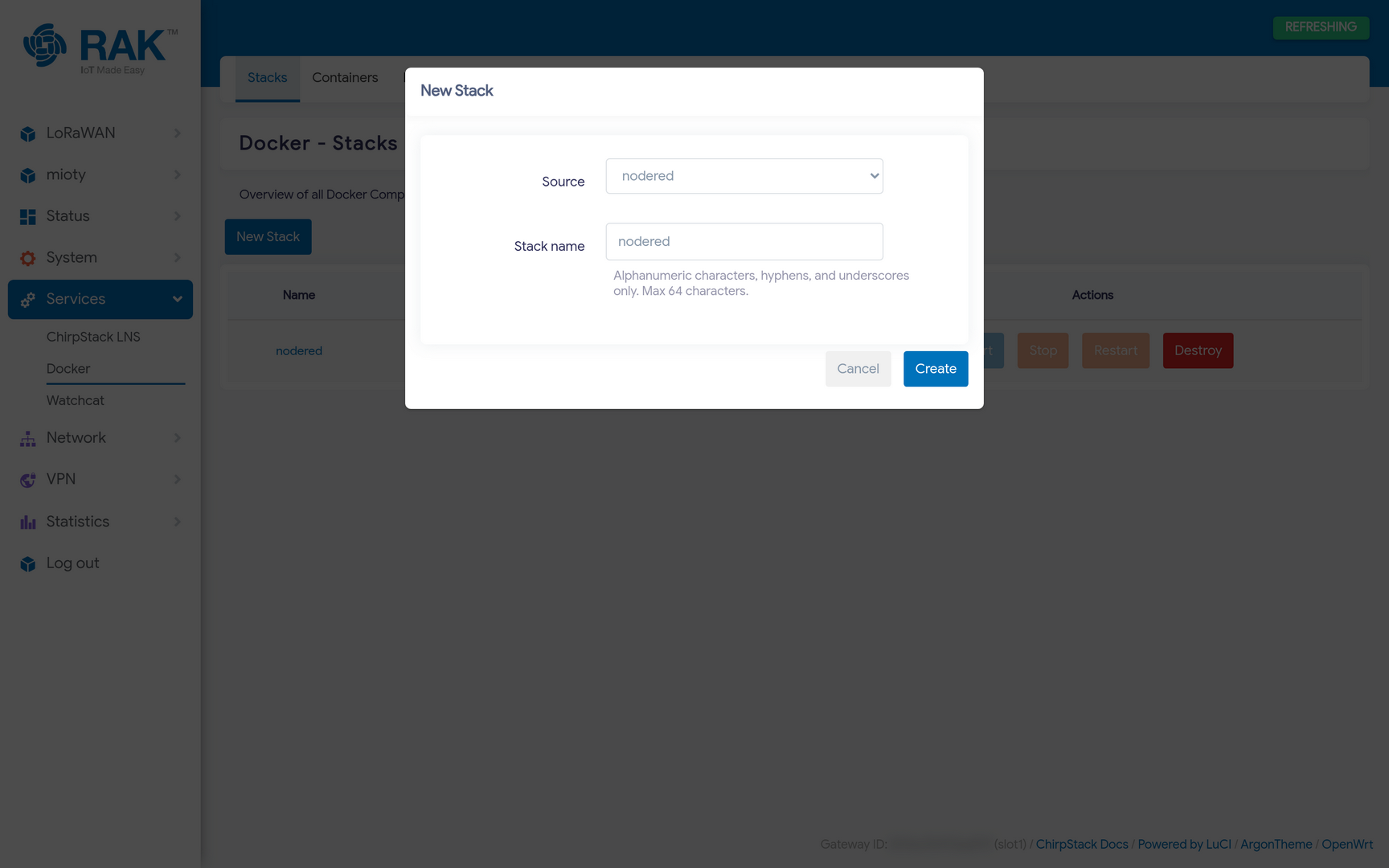 New Stack Dialog