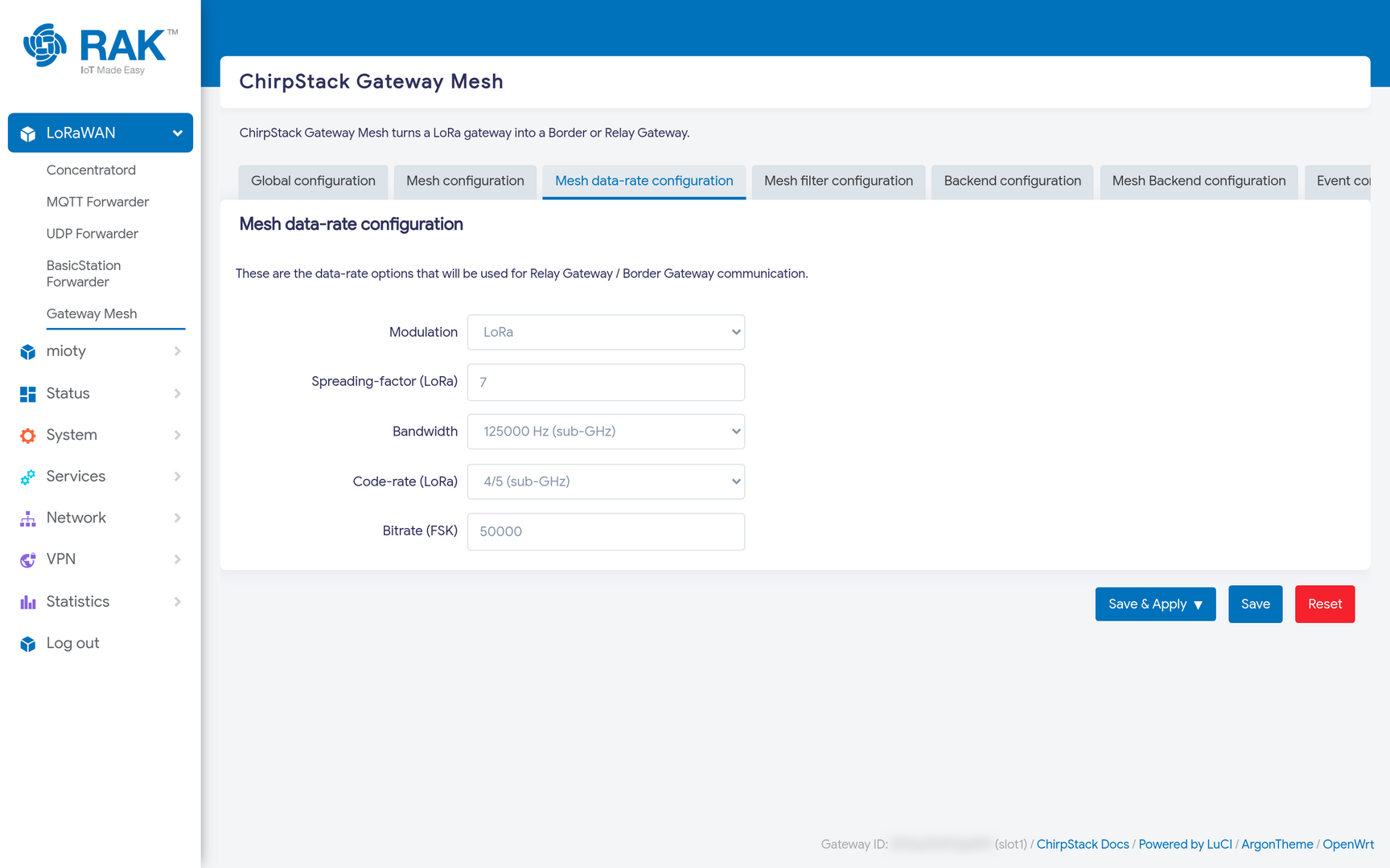 Gateway Mesh Data Rate Configuration