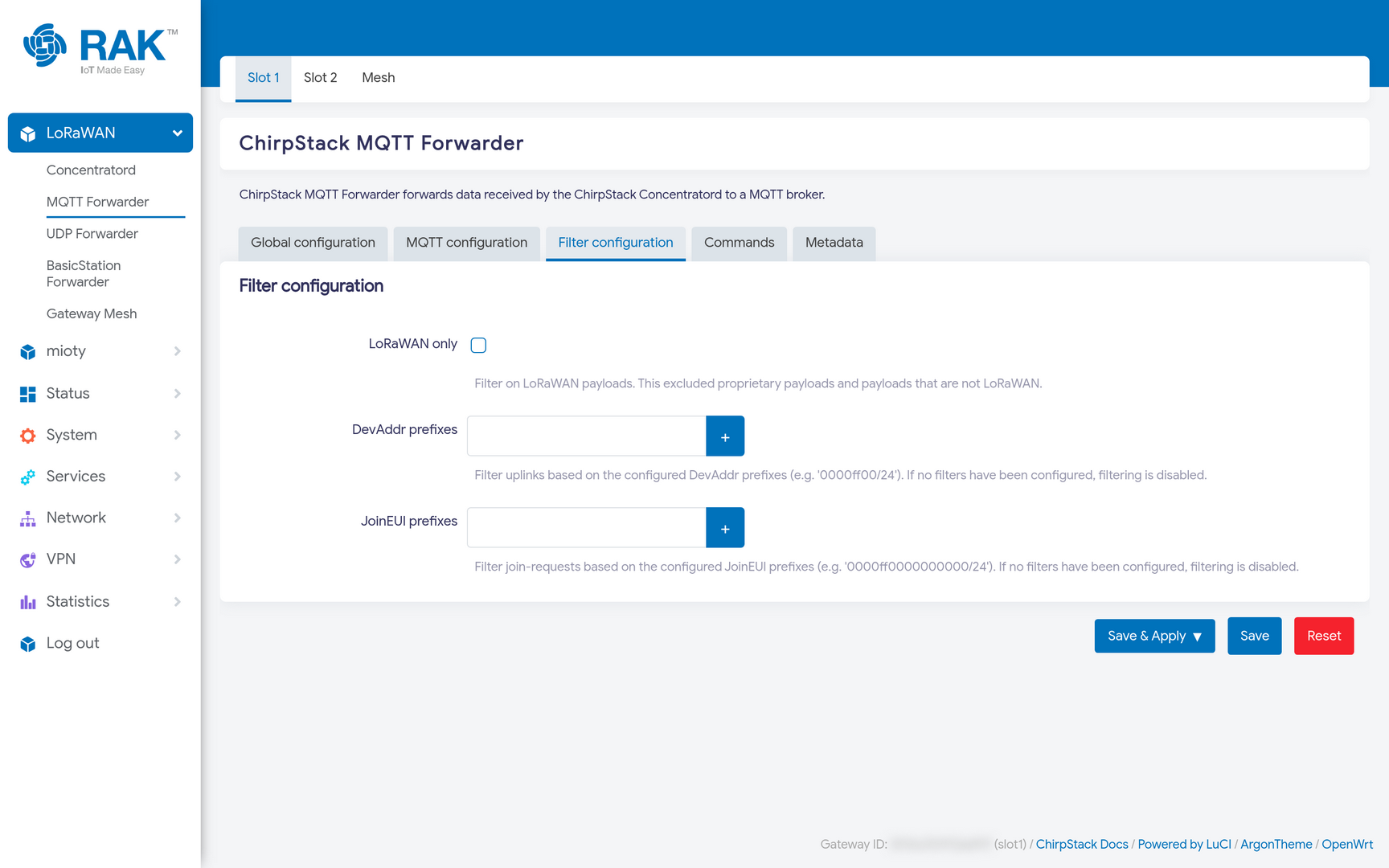 MQTT Forwarder Filter Configuration