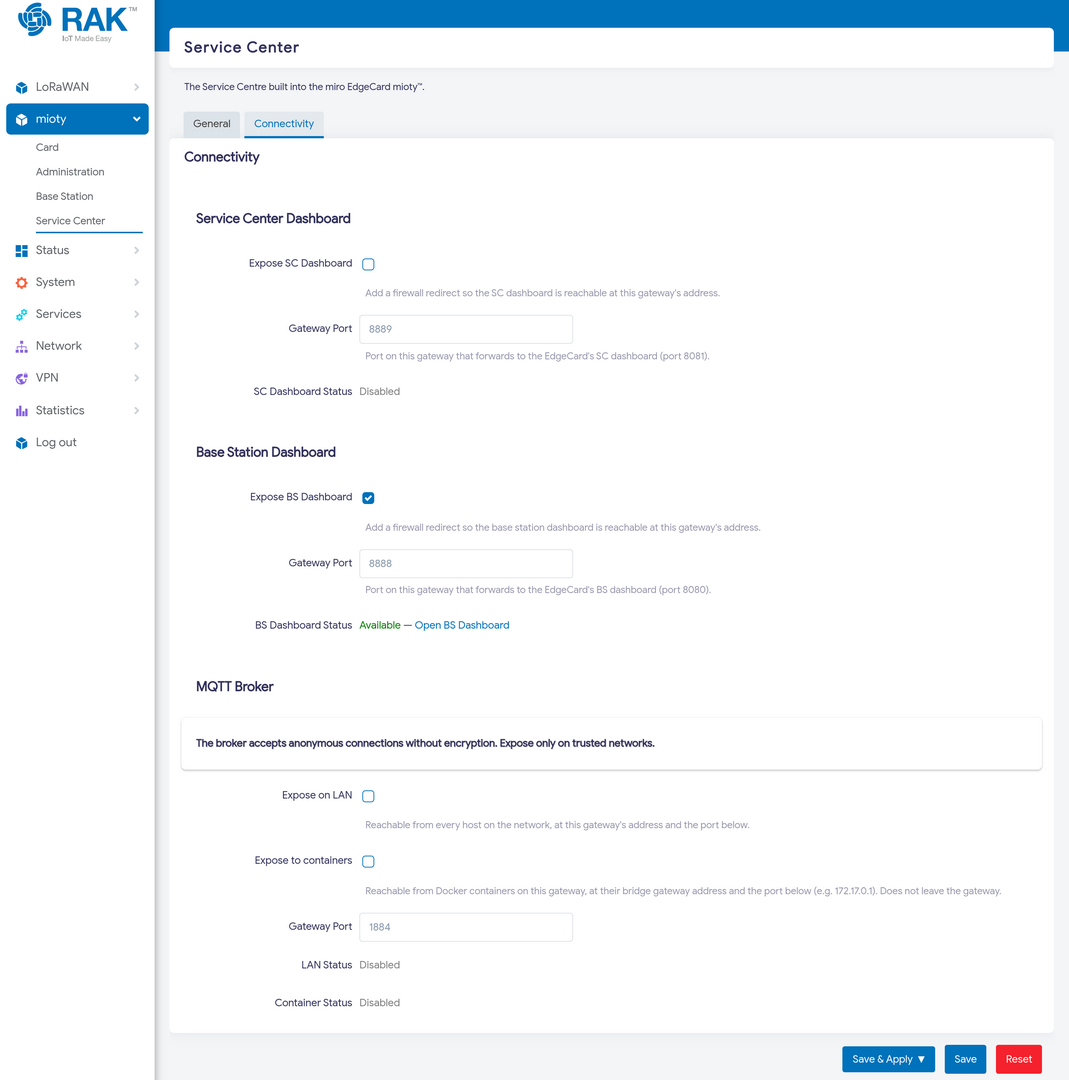 mioty Service Center Connectivity