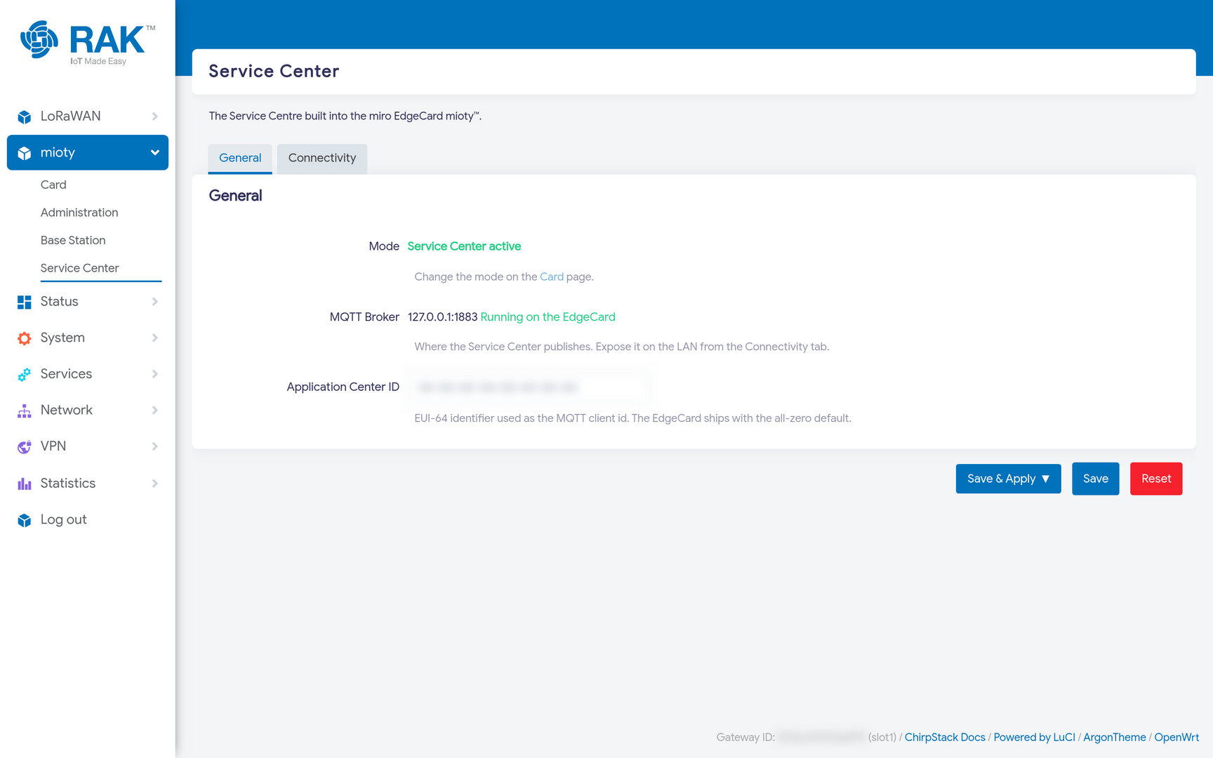mioty Service Center General Settings