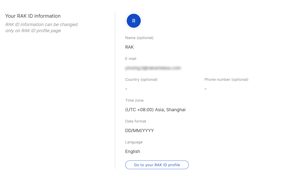 RAK ID Information section