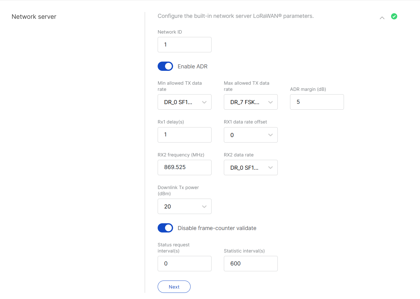 Network Server Parameters