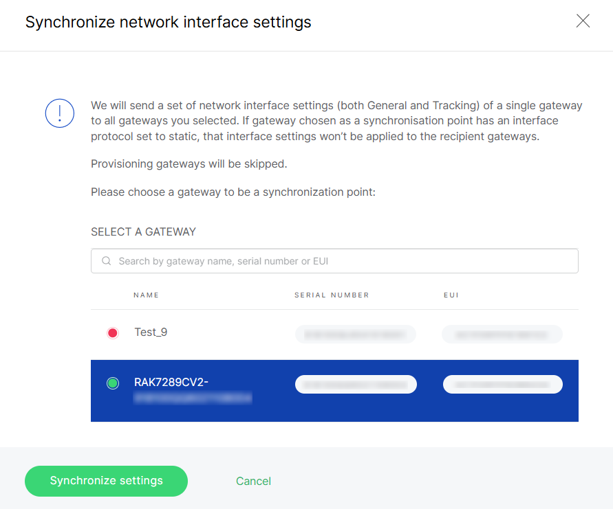 Choose a sample gateway for synchronization