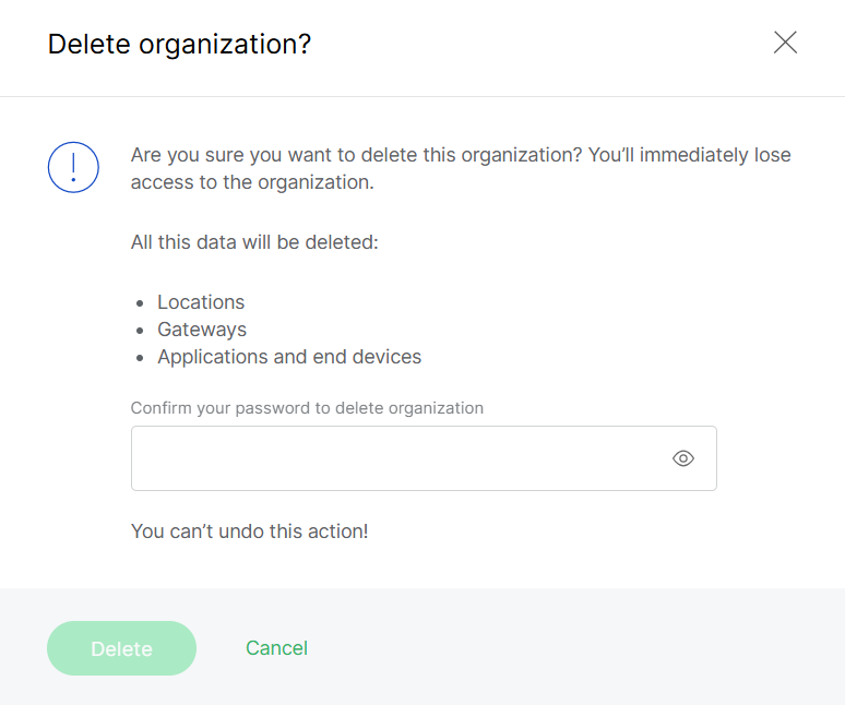 Delete organization confirmation