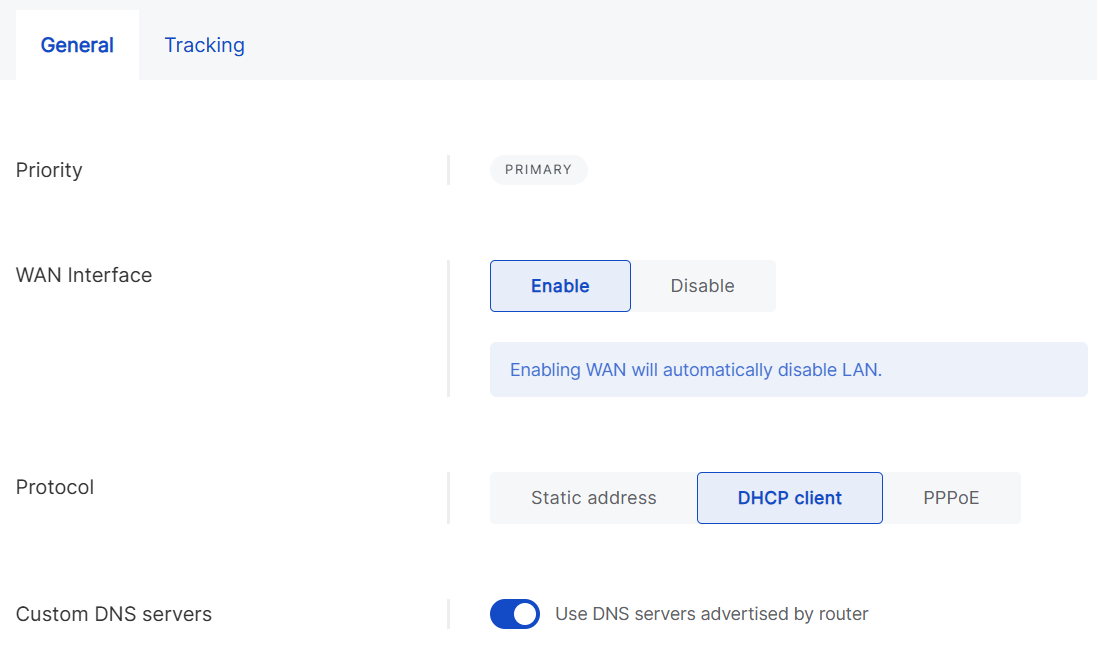 Ethernet general settings