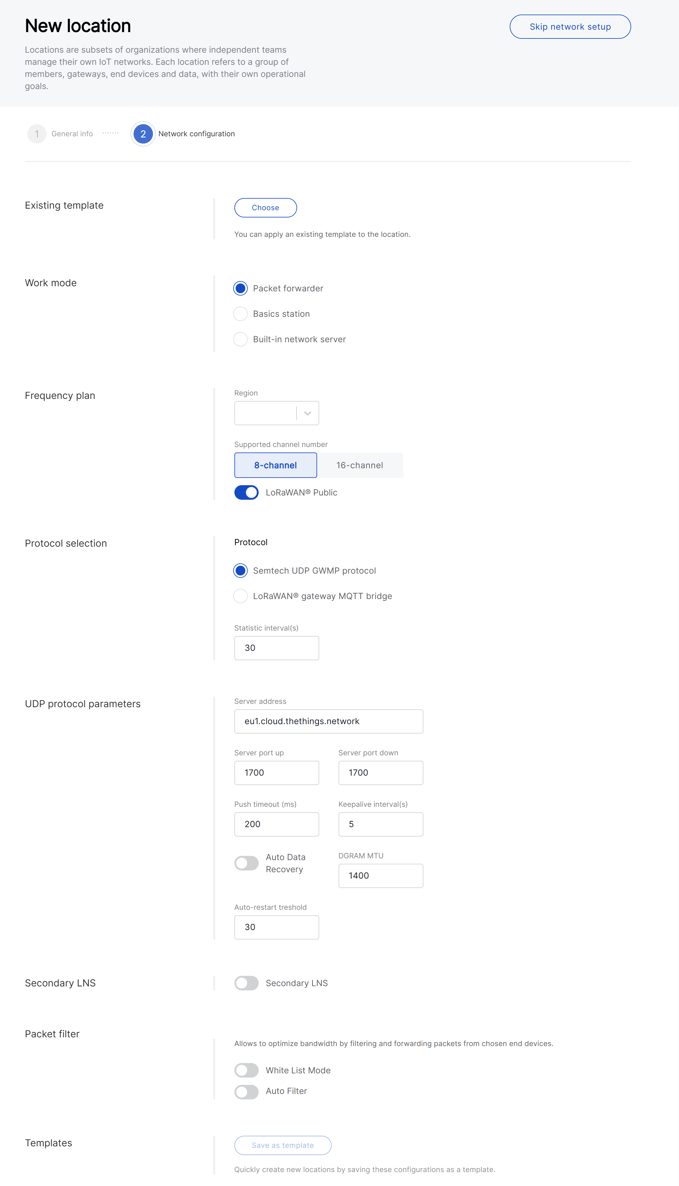 LoRaWAN network configuration