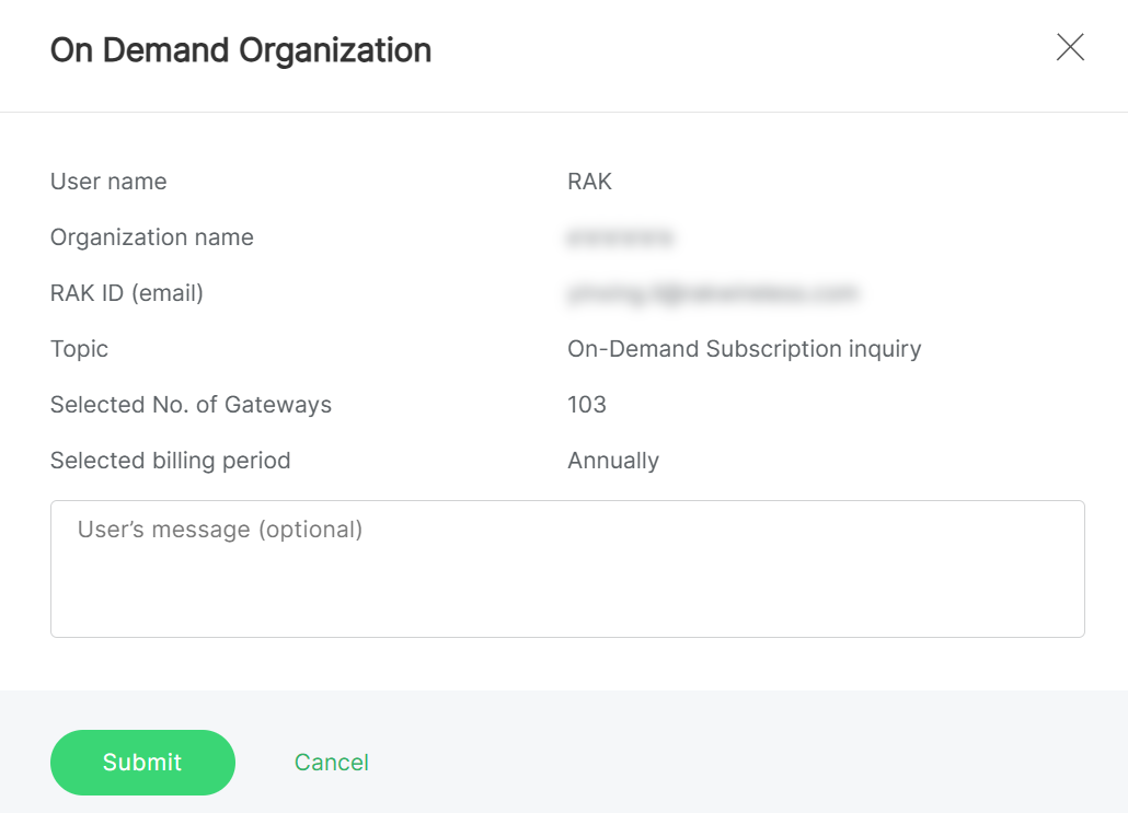 On Demand Organization Request