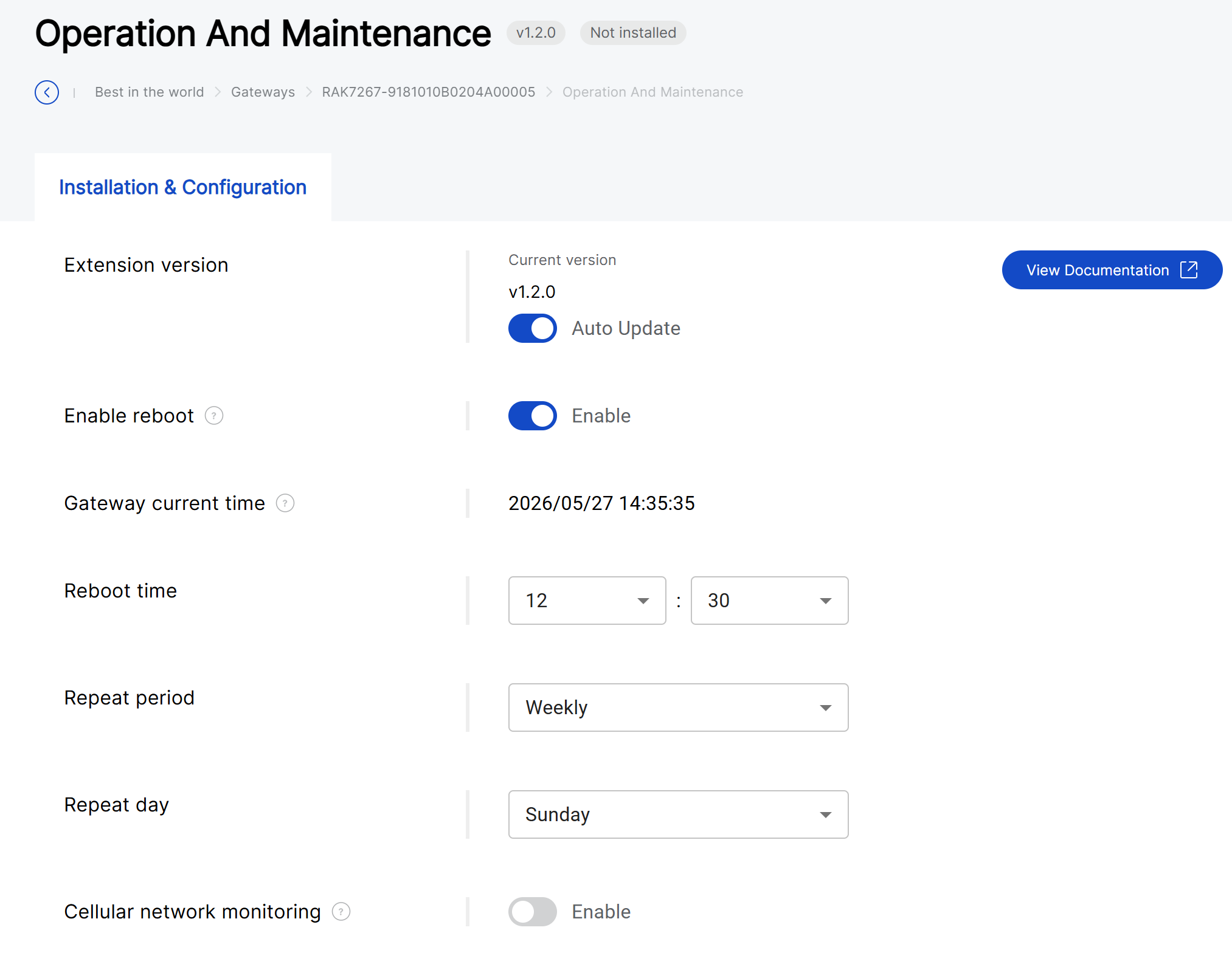 Operation and Maintenance config