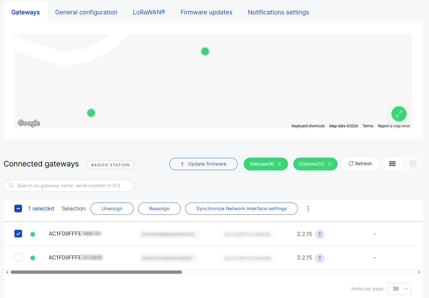 Select gateways and click Reassign