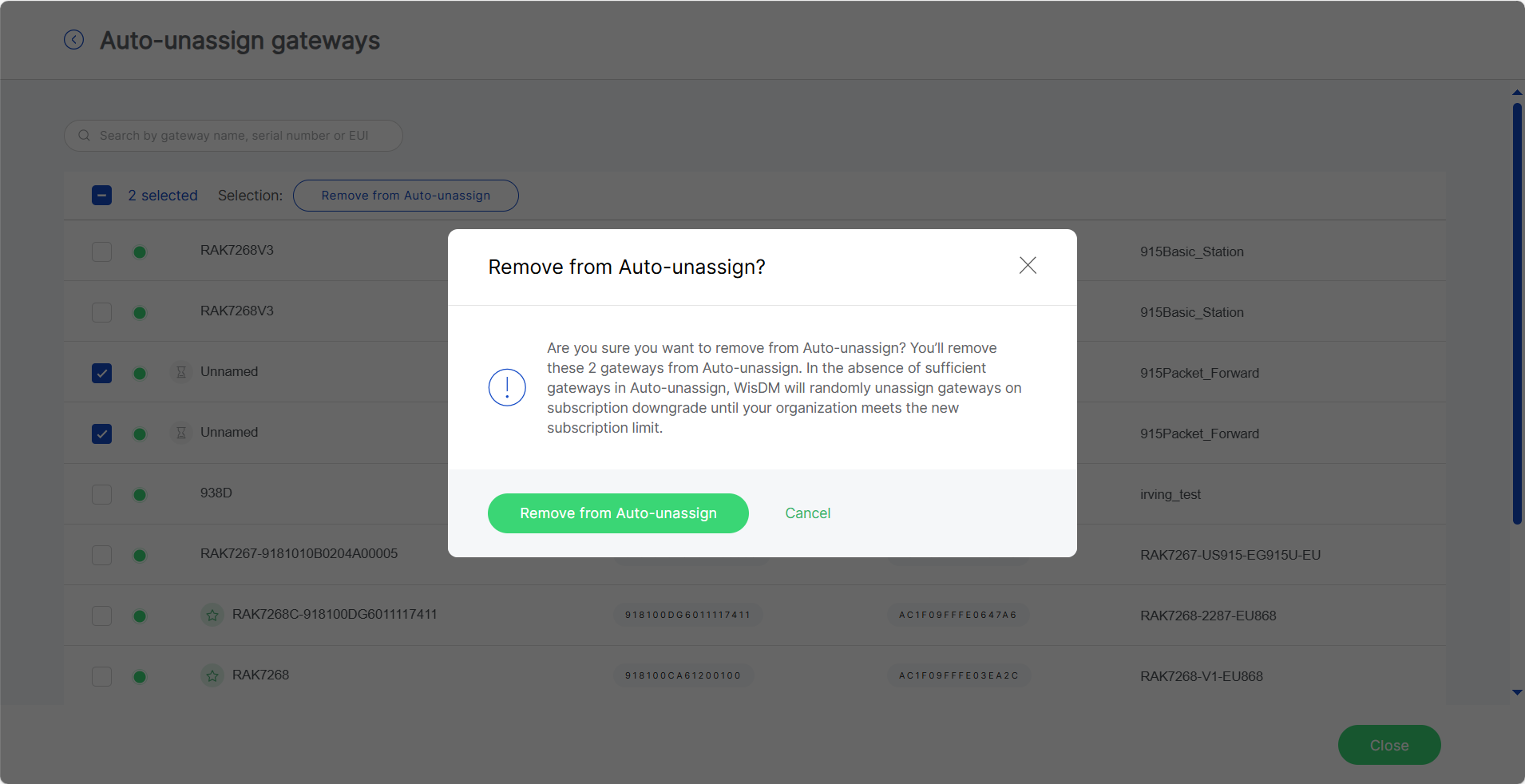 Remove gateways from Auto-Unassign list