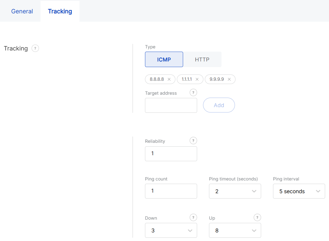 Ethernet tracking settings