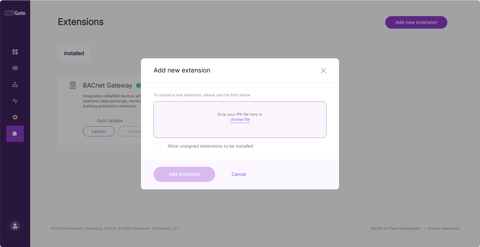Add New Extension Window