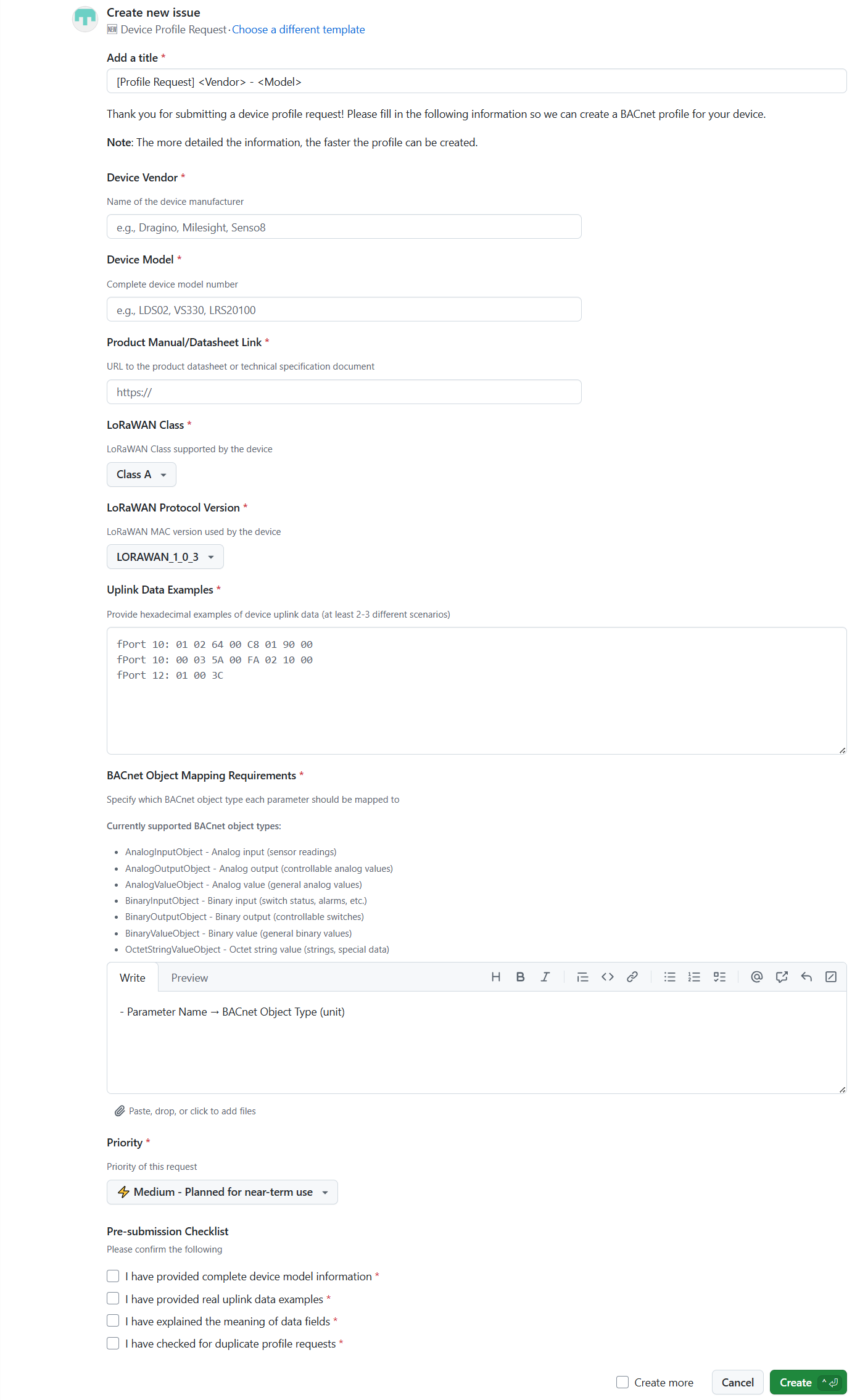 New Device Template Request Form