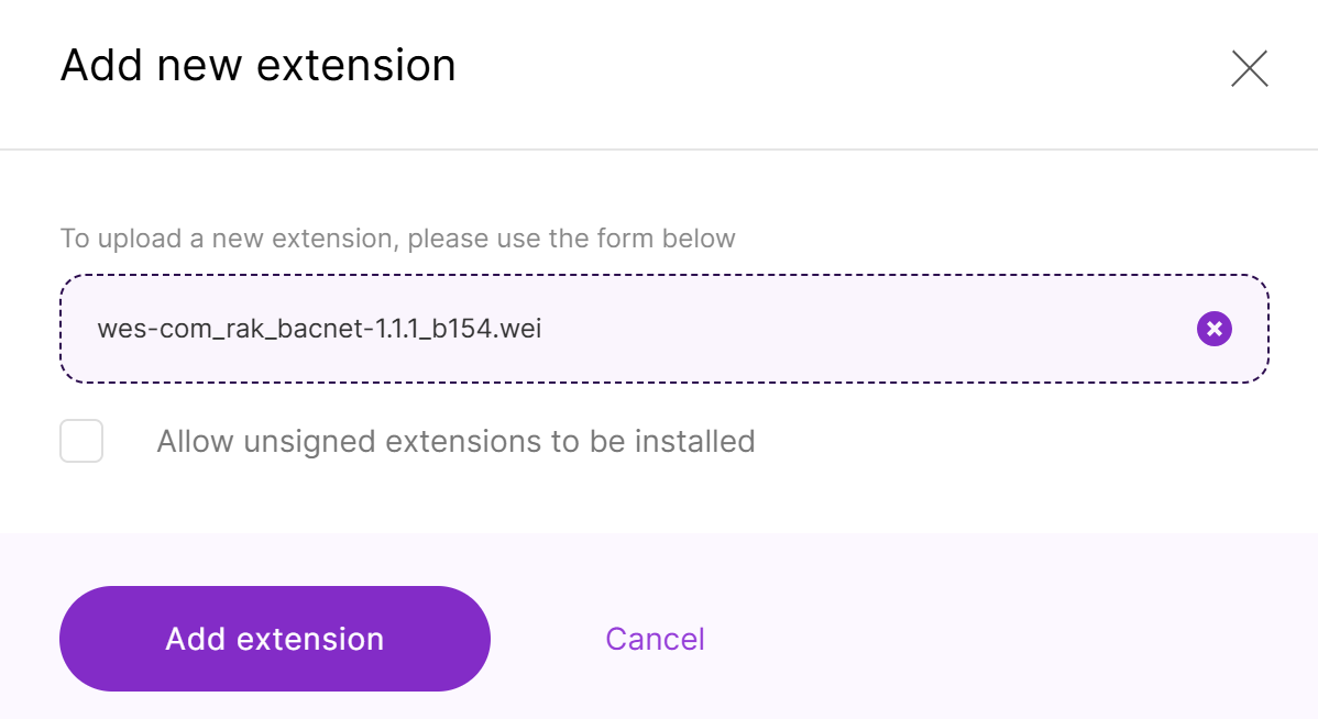 Upload the extension file