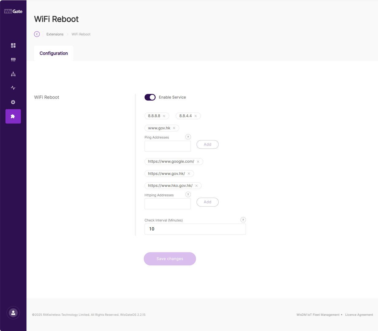 Configuration page