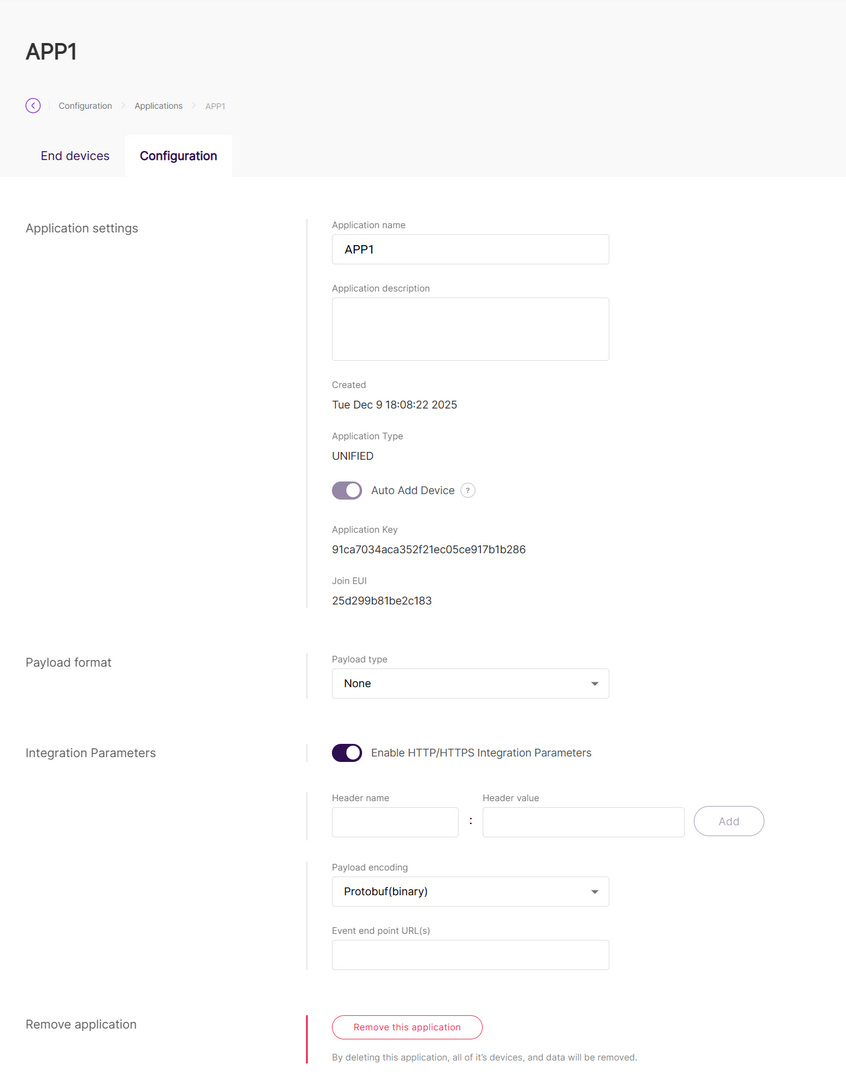 Application configuration