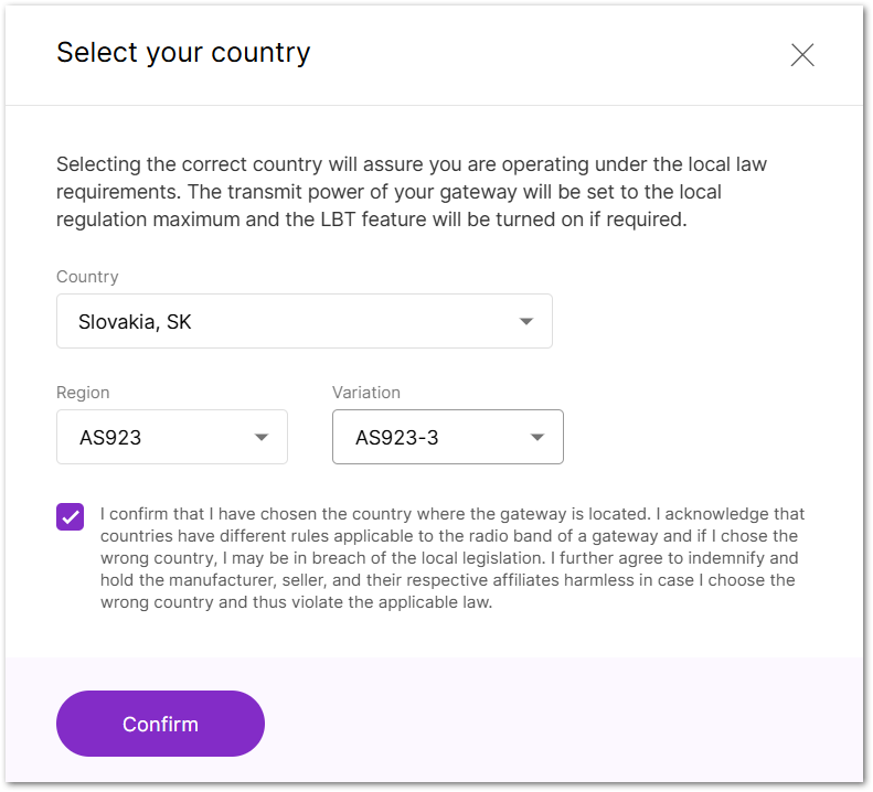 Country code settings