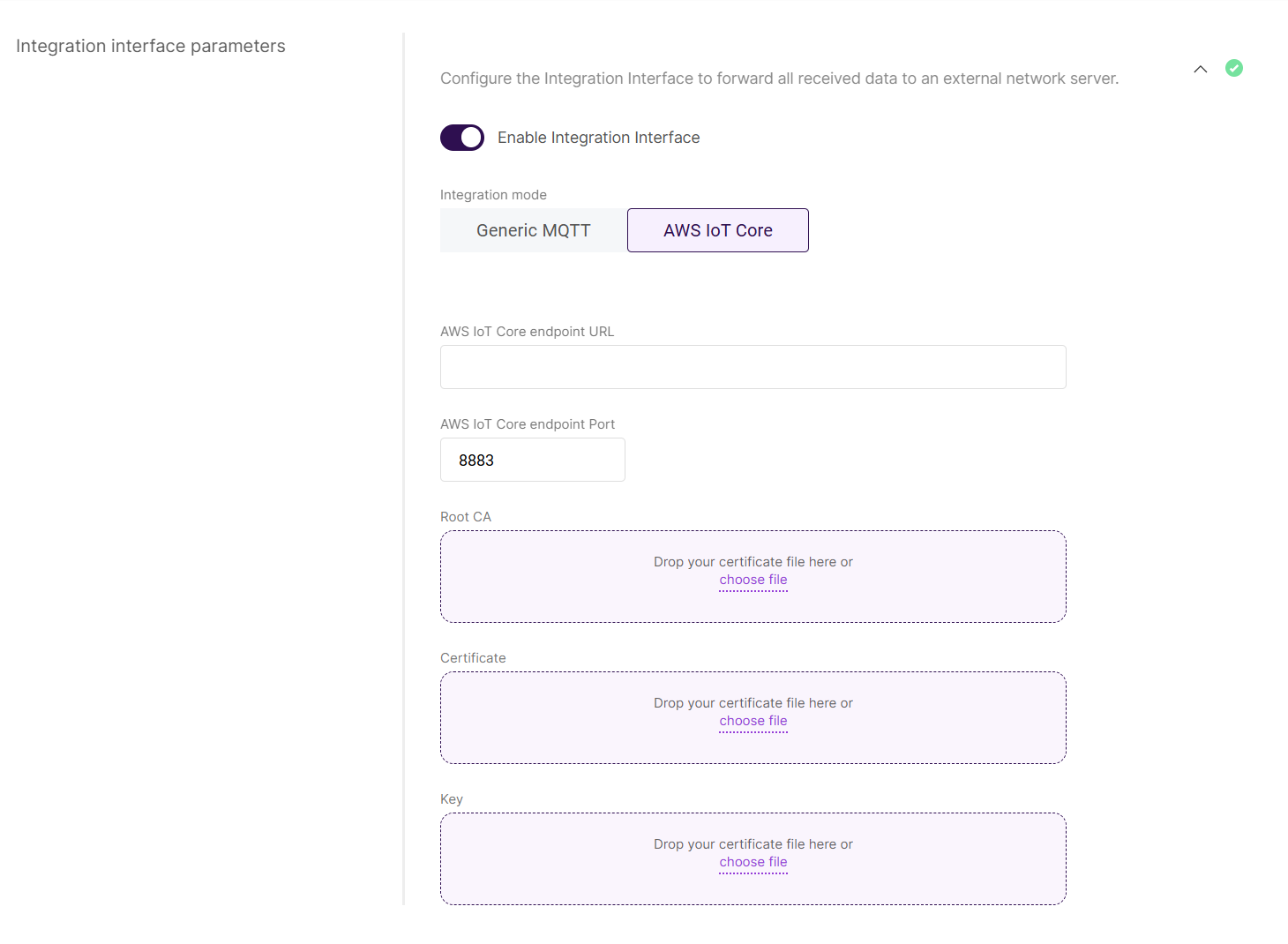 AWS Integration Interface Parameters