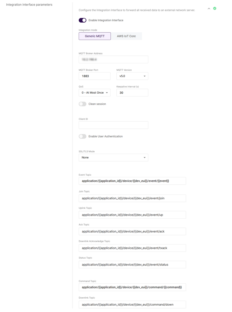 MQTT Integration Interface Parameters