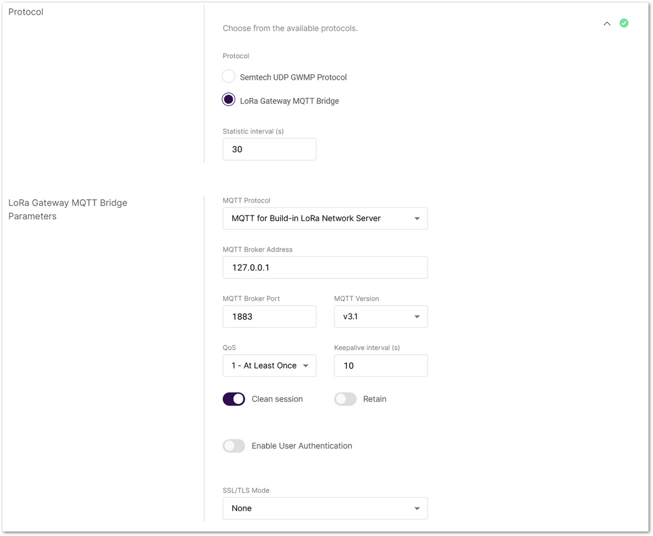 LoRa Gateway MQTT Bridge Parameters