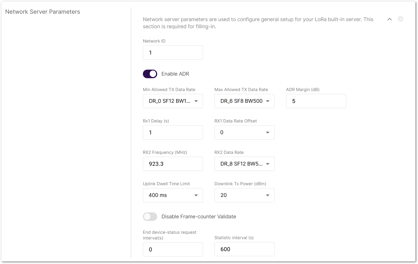 Network Server Parameters