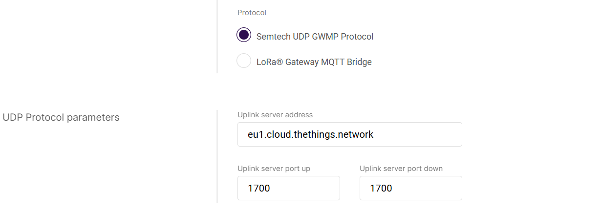 Semtech UDP GWMP Protocol