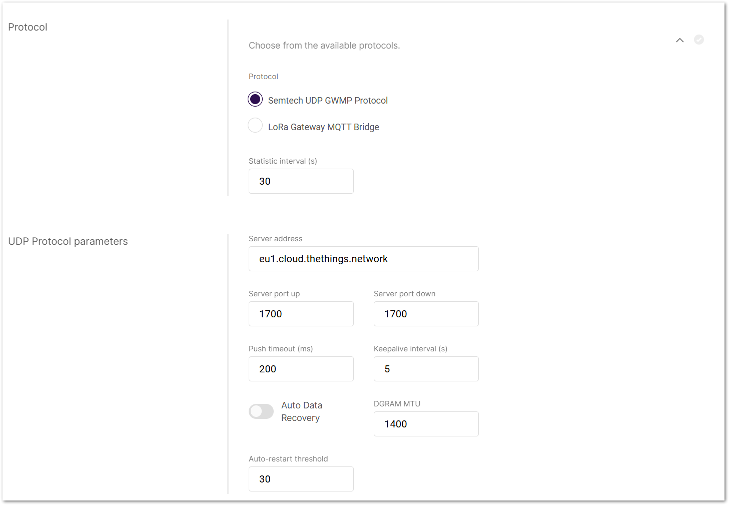 UDP Protocol Parameters