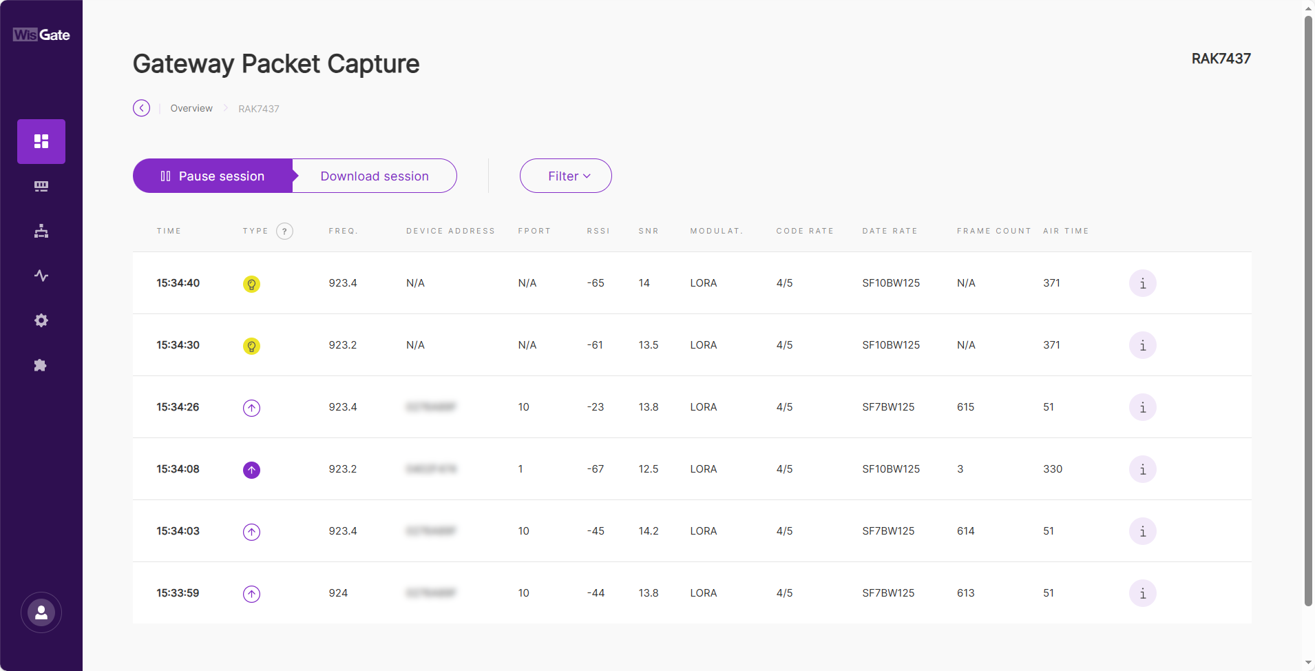 Gateway Packet Capture page