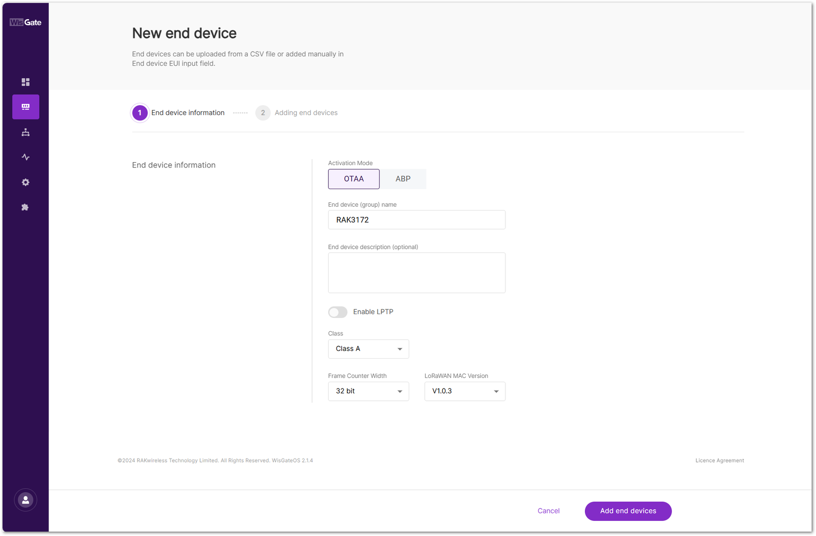 Configuration page