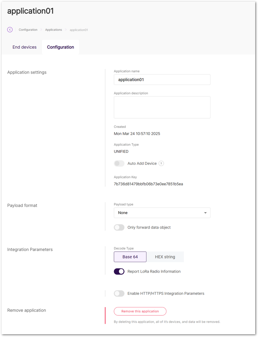 Application configuration