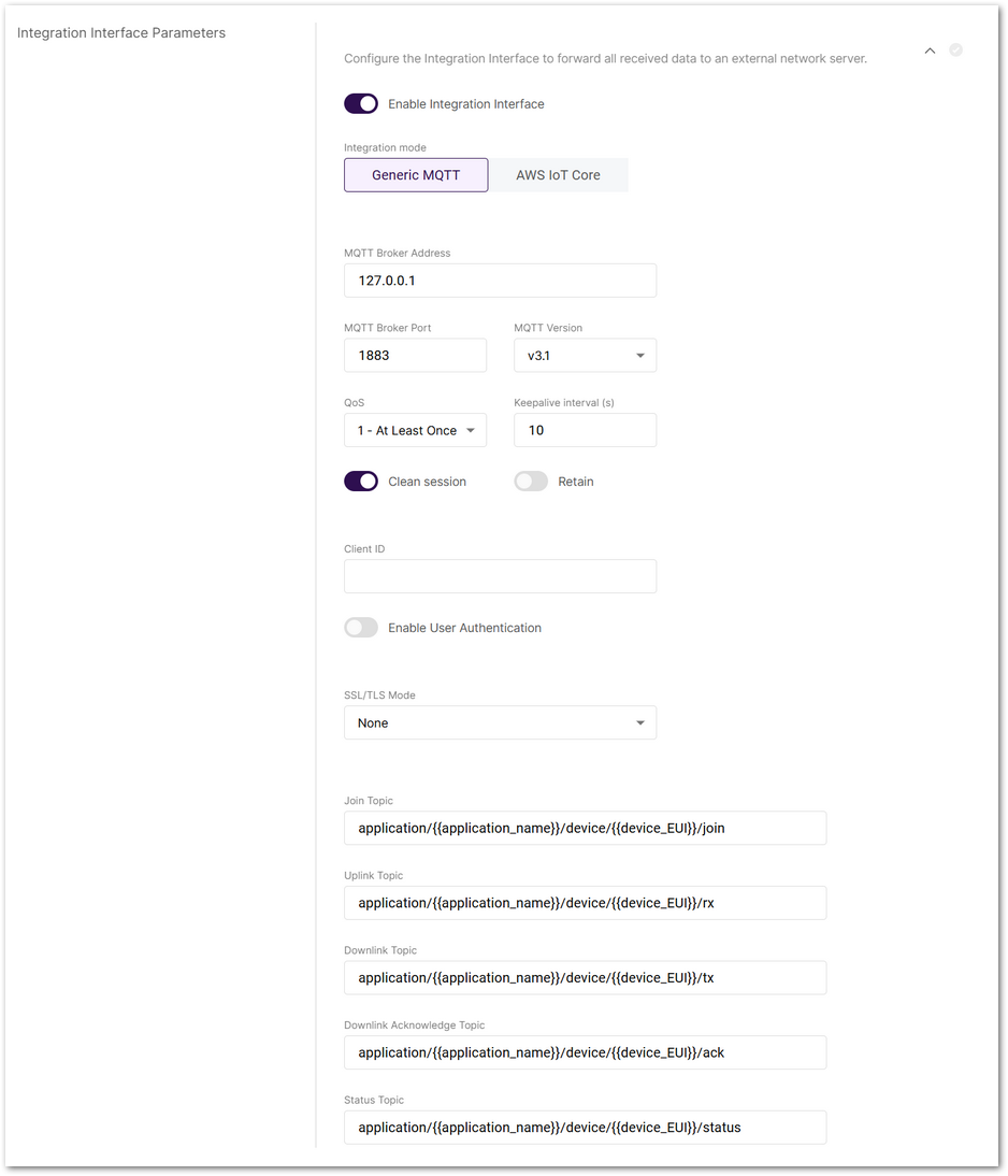 Integration Interface Parameters