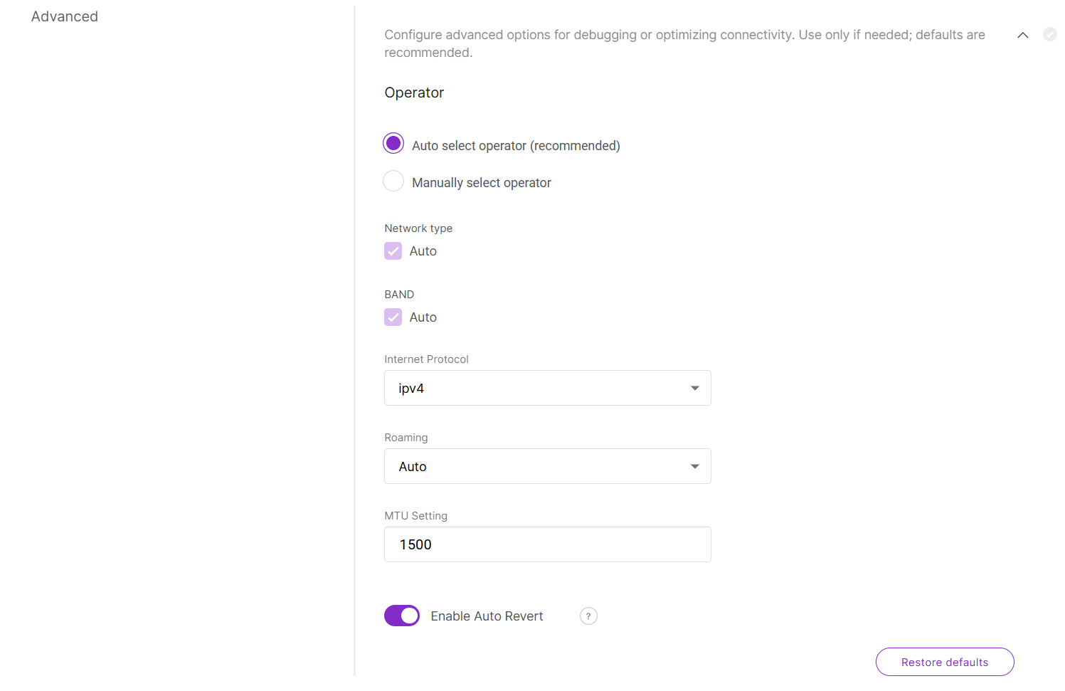 Advanced settings