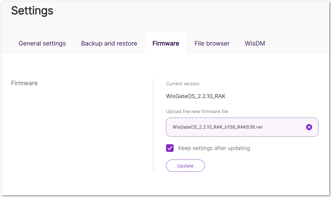 Upload the firmware file