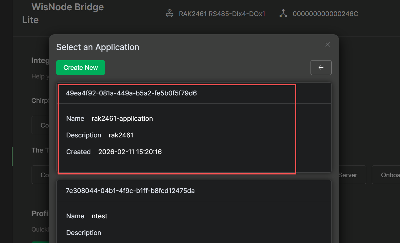 Select a ChirpStack application