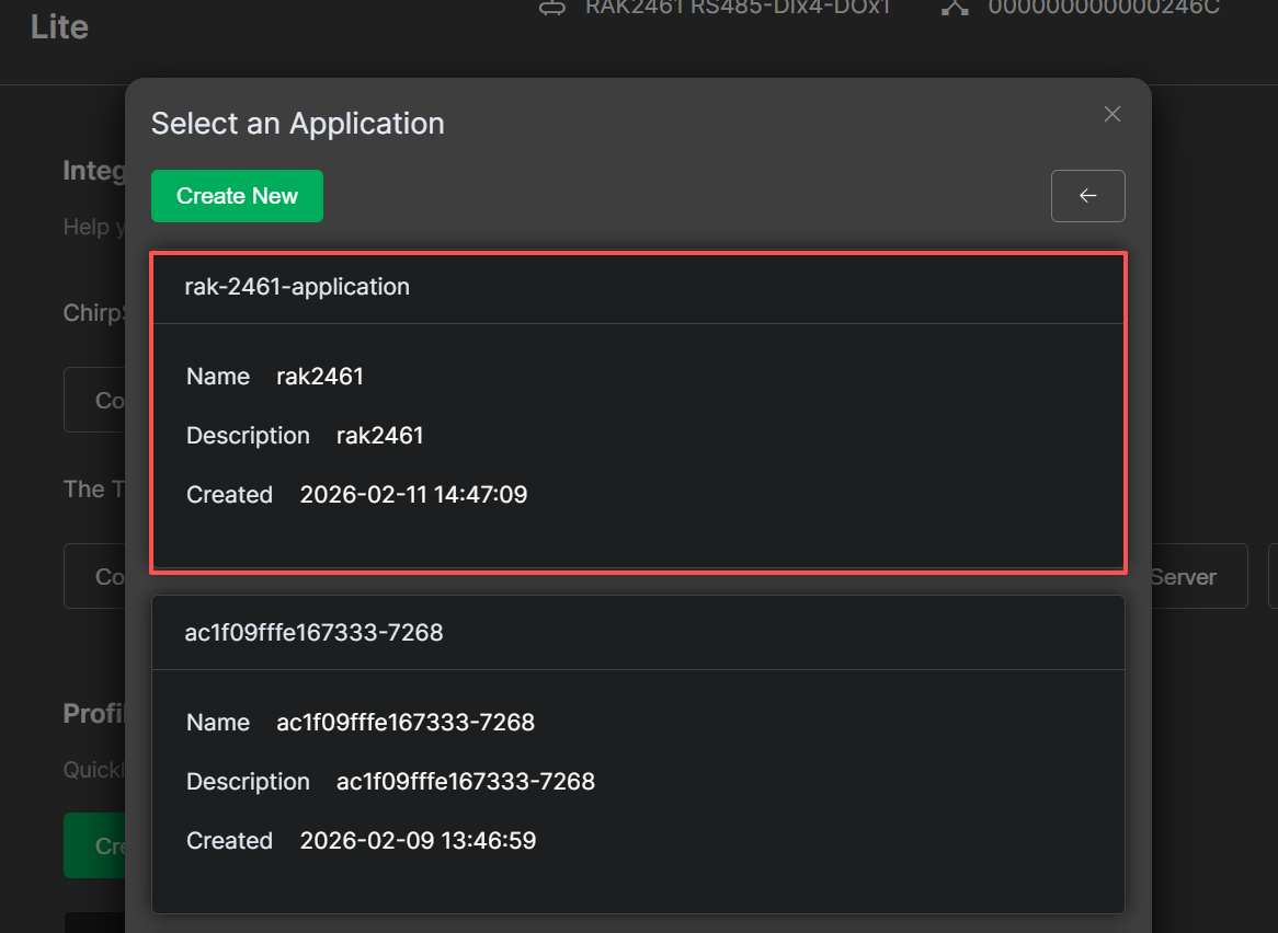Select the newly created The Things Stack server