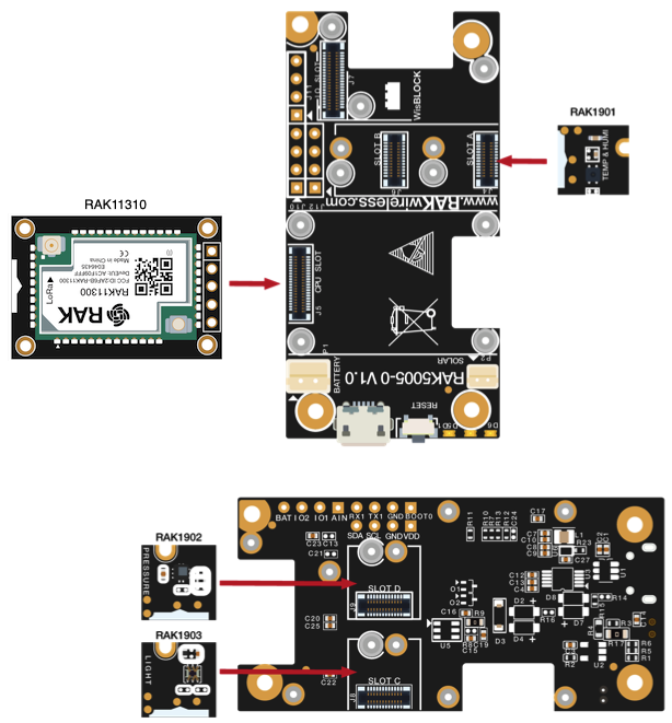 RAK11310 Connection to WisBlock Base and other WisBlock Modules