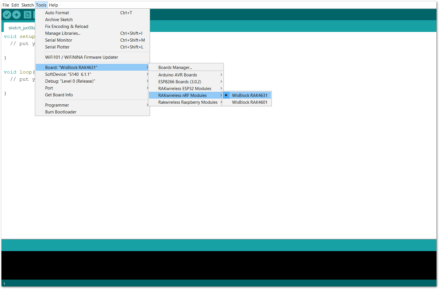 Selecting RAK4631 as WisBlock Core