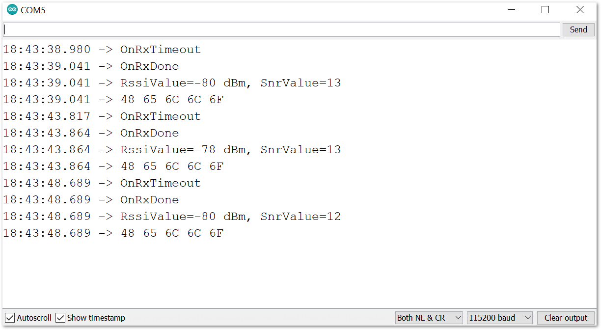 Payload logs received in Serial Monitor