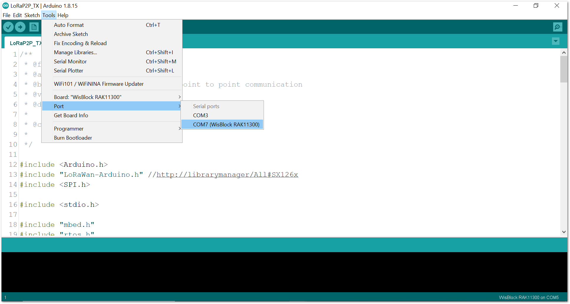 Select the correct serial port