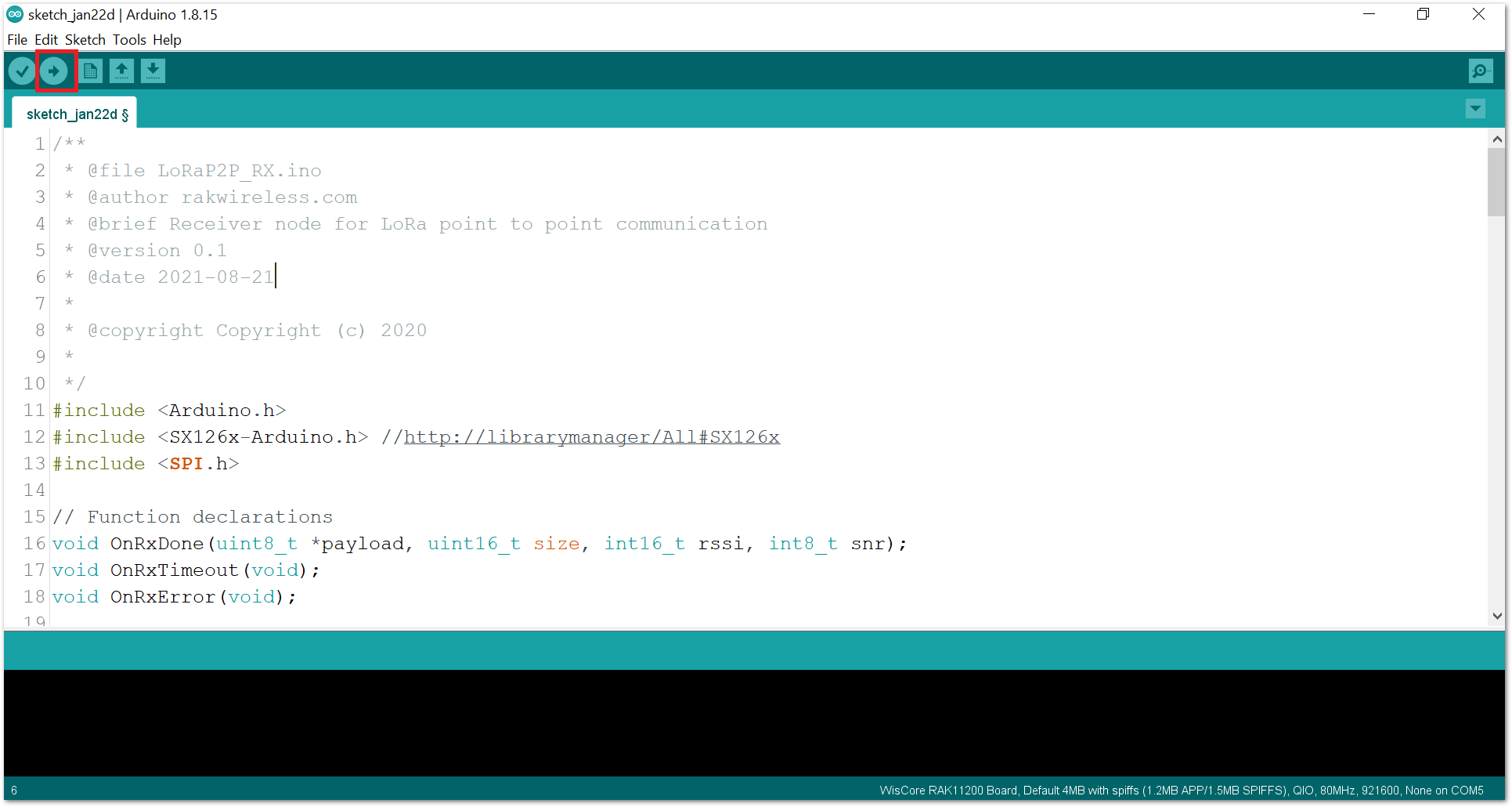 Upload the RAK13302 example code