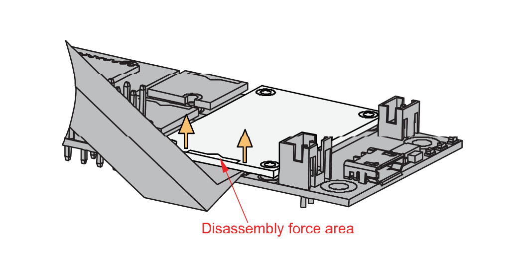 Applying even forces on the proper location of a WisBlock module to detach the module from the Base Board