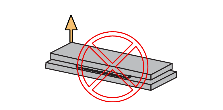Wrong way: Do not apply force in a single corner of the header