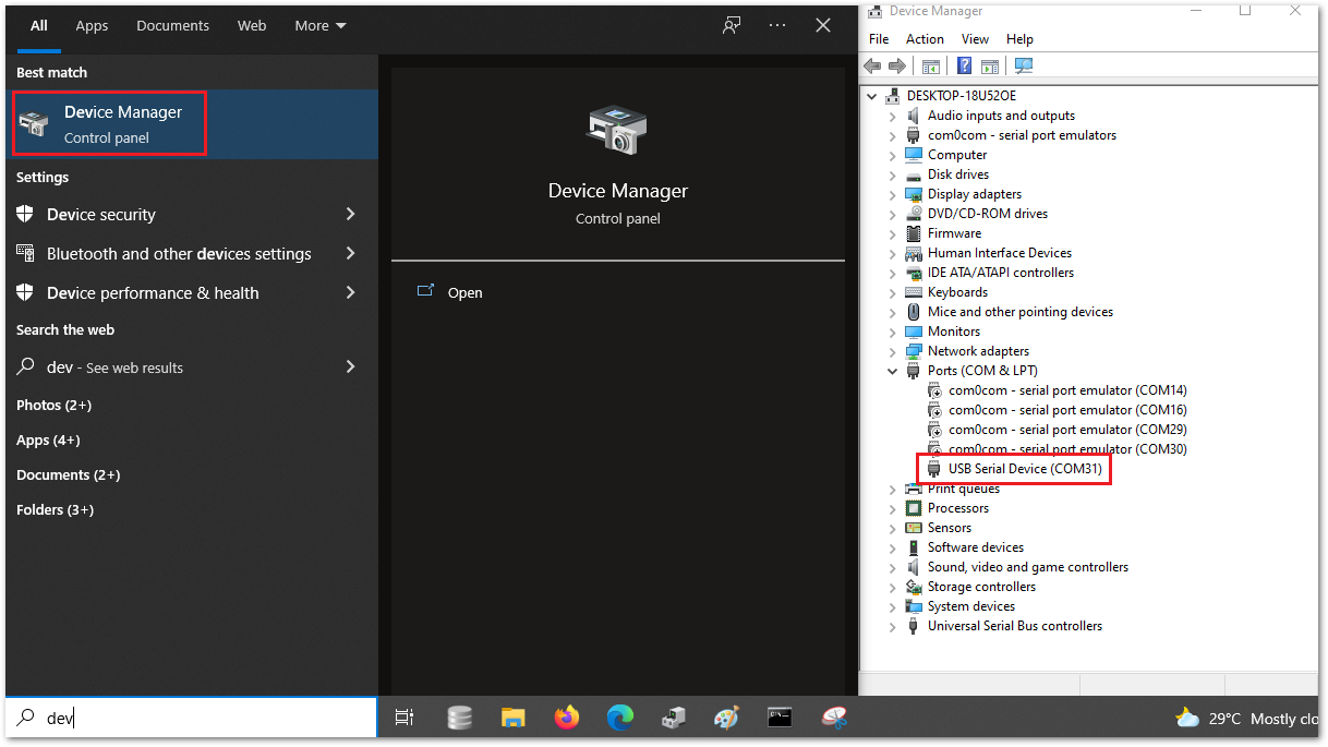 COM Port on Device Manager