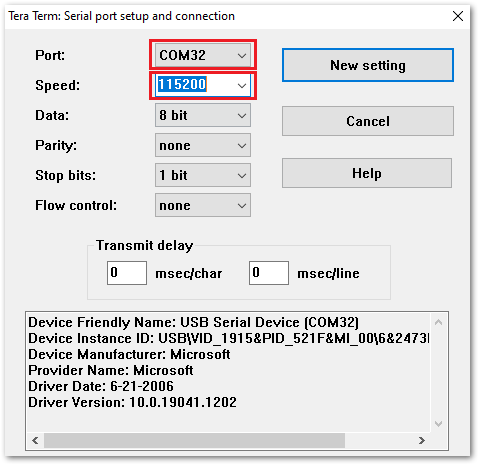 Tera Term Serial port Configuration
