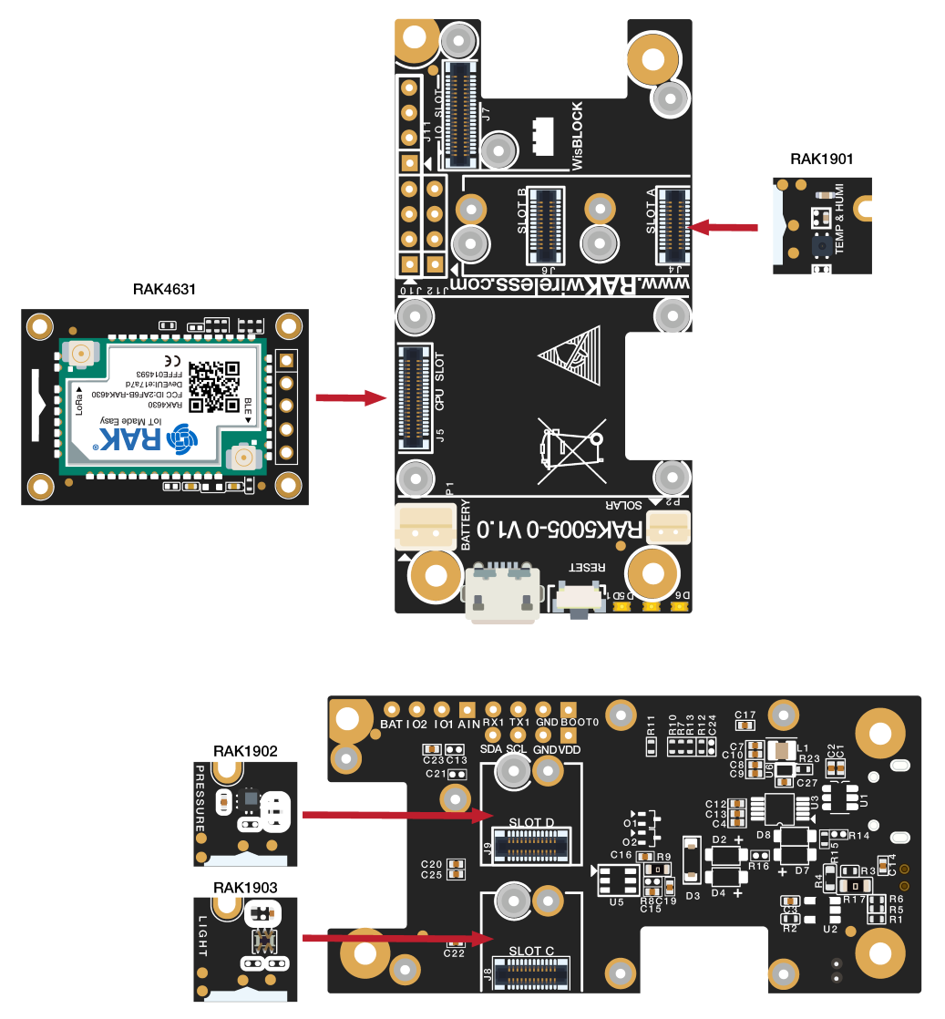 RAK4631 Connection to WisBlock Base and other WisBlock Modules
