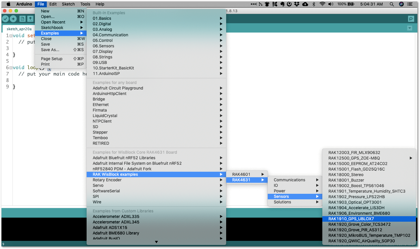 RAK4631 WisBlock Core Examples
