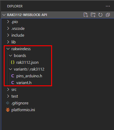 RAK3112 Board definition in PlatformIO project folder